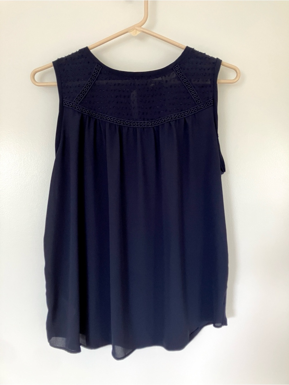 LOFT Navy Eyelet Yoke Sleeveless Blouse